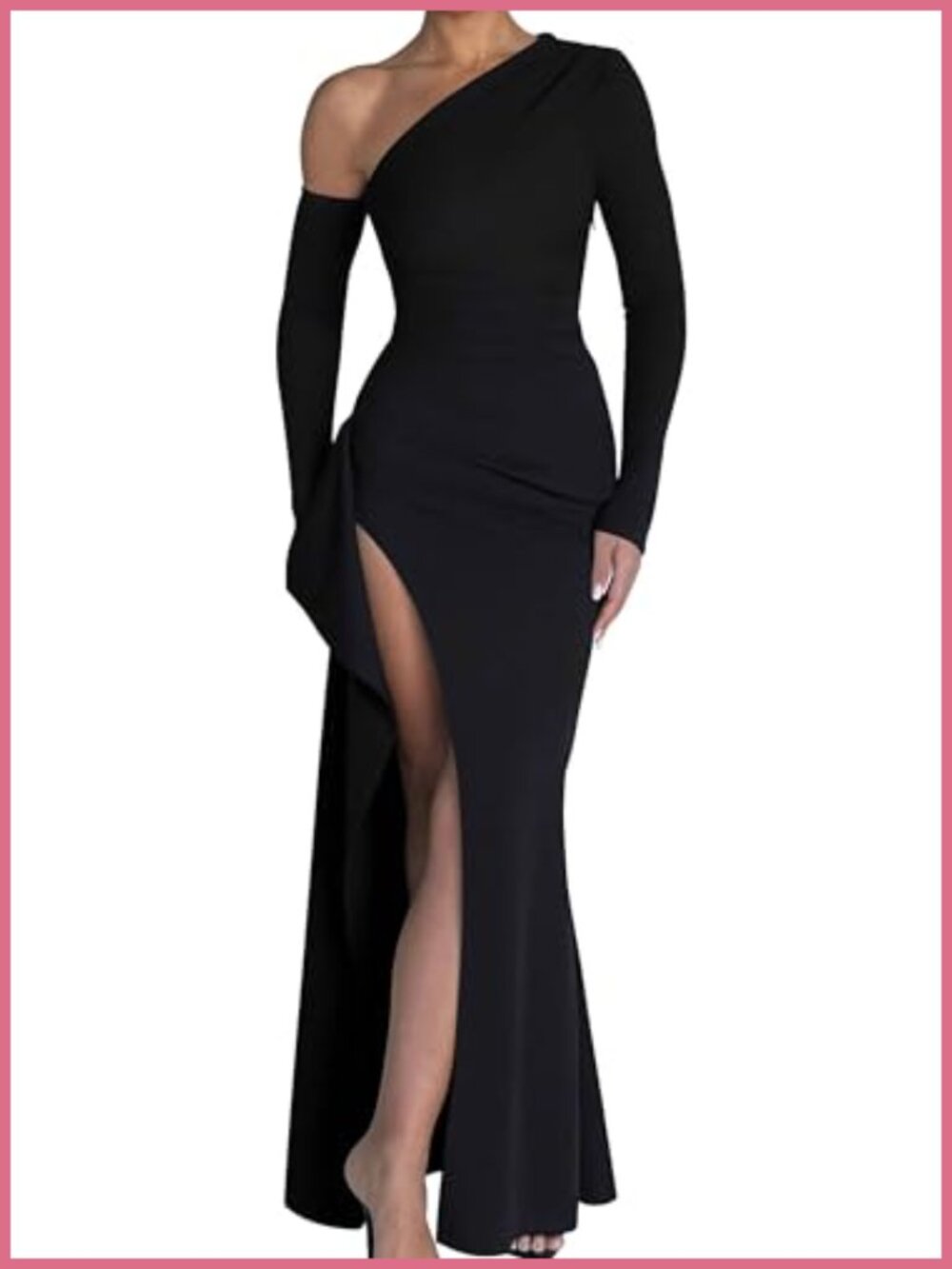 One Shoulder Long Sleeve Maxi Dress Stretch Polyester Spandex Cocktail Party